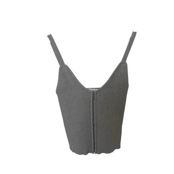 Zara Gray Ribbed Knit Crop Top - Picture 2 of 8